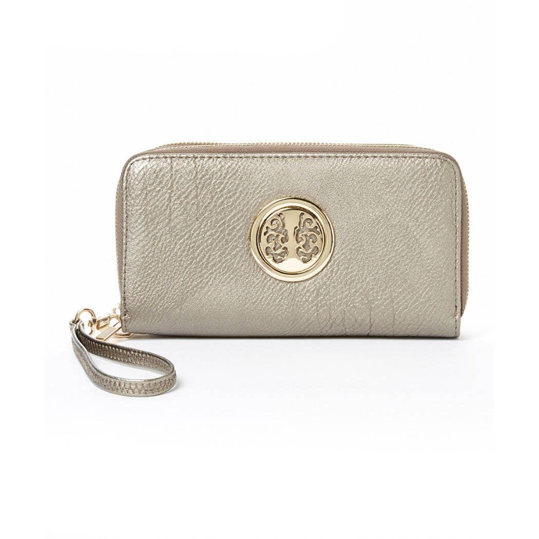 MKF Collection Icona Full-Zip Wallet with Wrist Strap by Mia: White