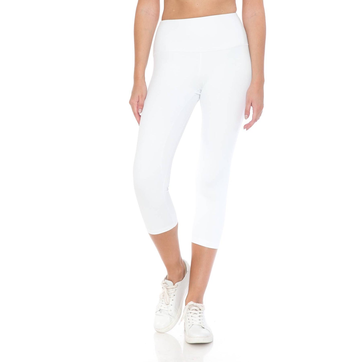 Premium High Waist Activewear Capri Leggings (21" Inseam): White / S