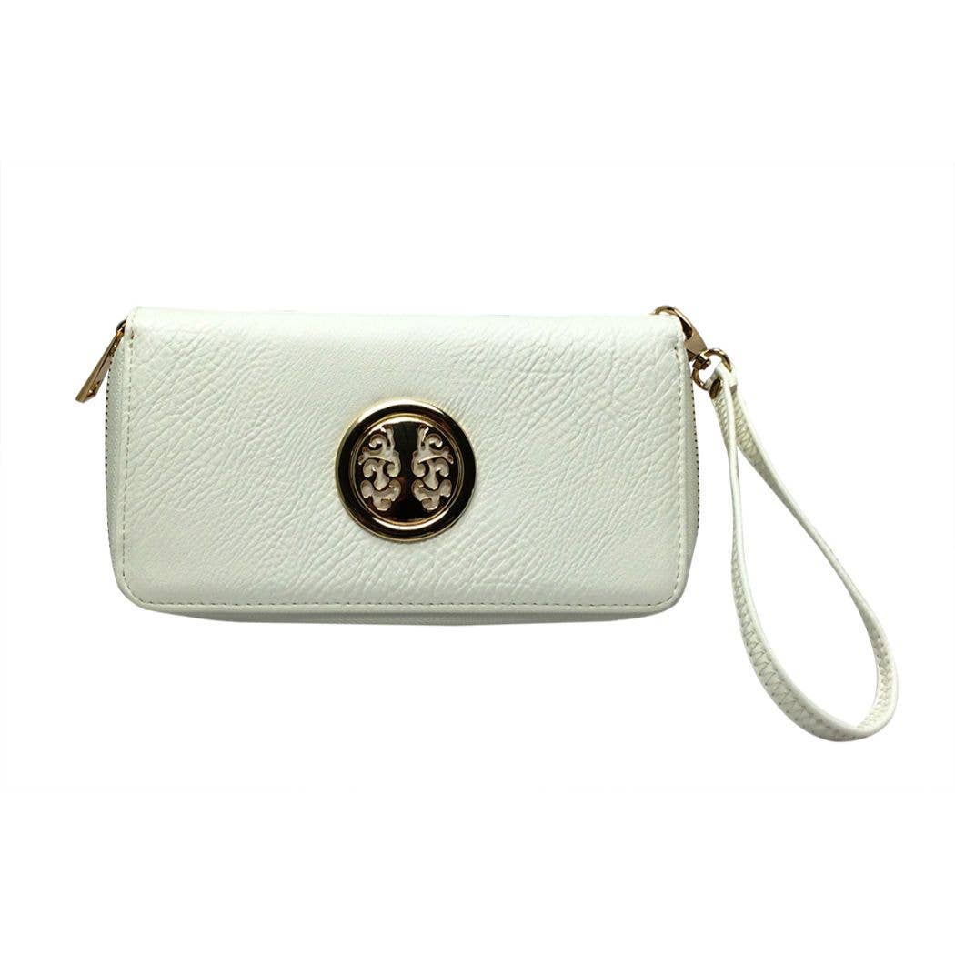 MKF Collection Icona Full-Zip Wallet with Wrist Strap by Mia: White