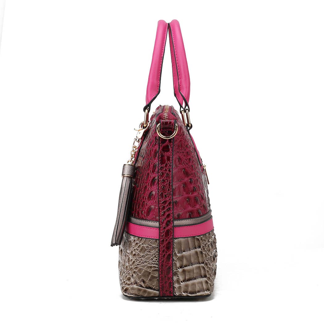 Autumn Crocodile Skin Tote Bag with Wallet by Mia k: Grey-Pink