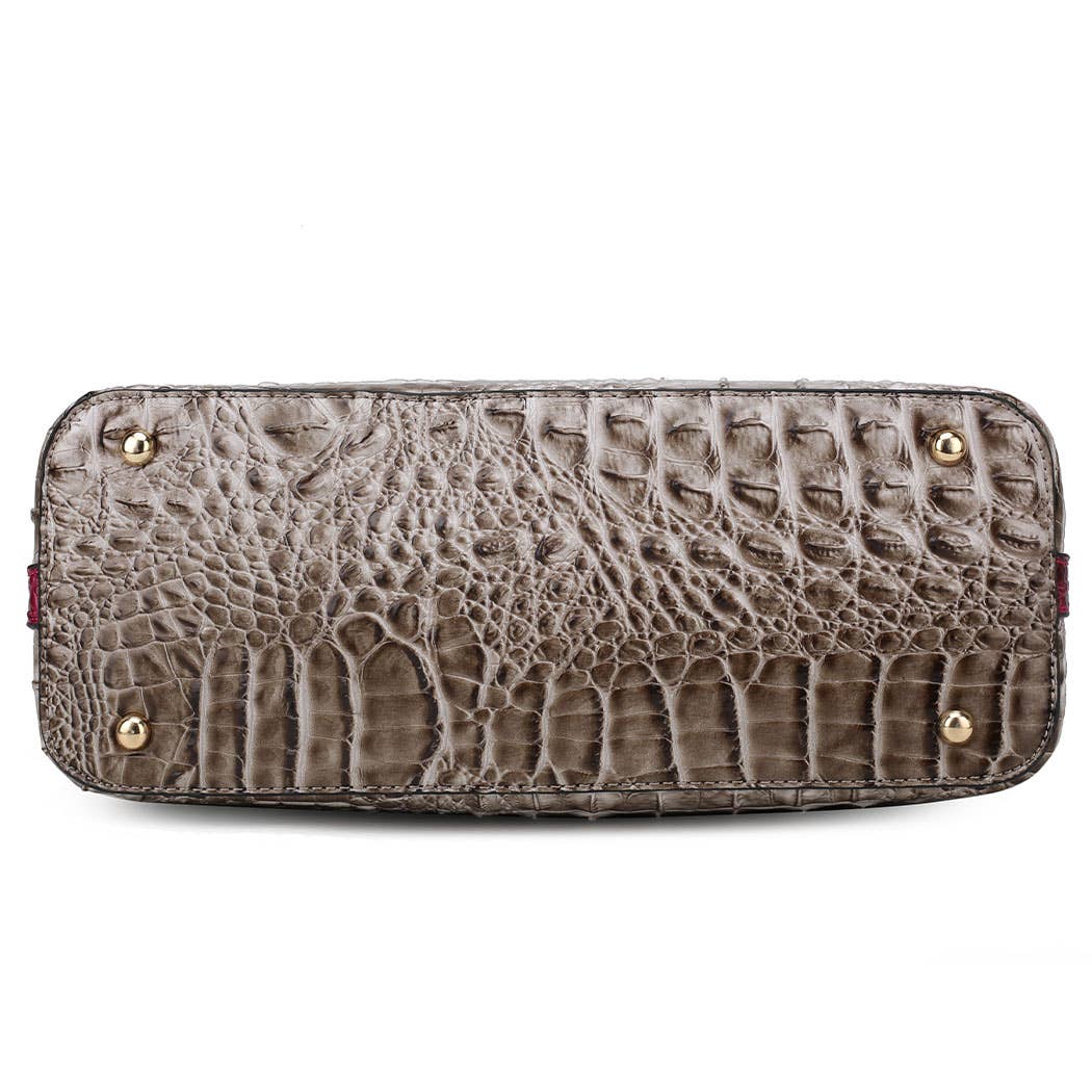 Autumn Crocodile Skin Tote Bag with Wallet by Mia k: Cognac-Black