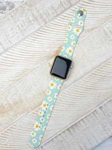 Mint Daisy Printed Silicone Smart Watch Band - M/L