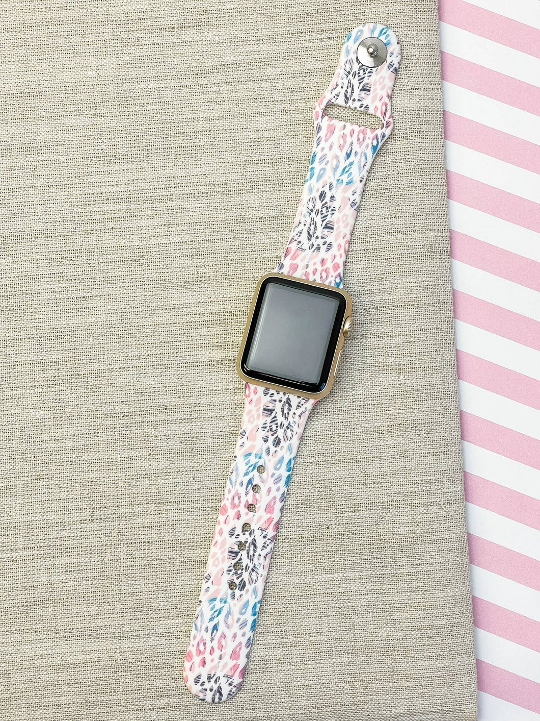 Pastel Cheetah Printed Silicone Smart Watch Band - S/M