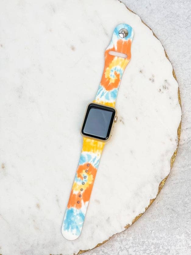 Tie Dye Printed Silicone Smart Watch Band - Orange S/M